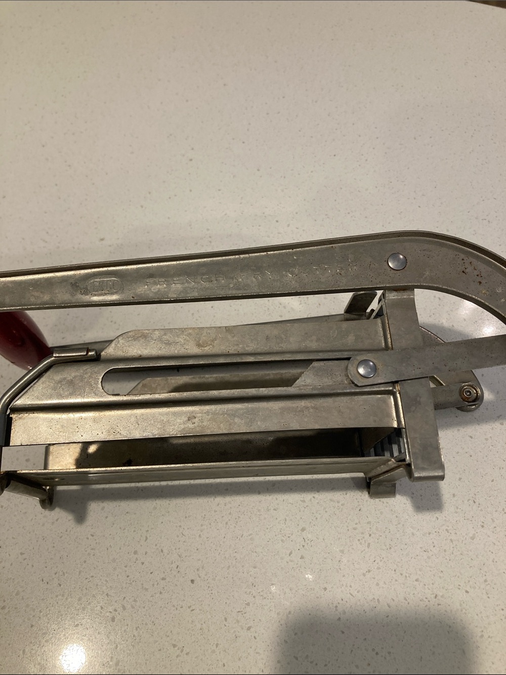 Stainless Steel Potato Slicer with Red Handle - Manual Kitchen Tool